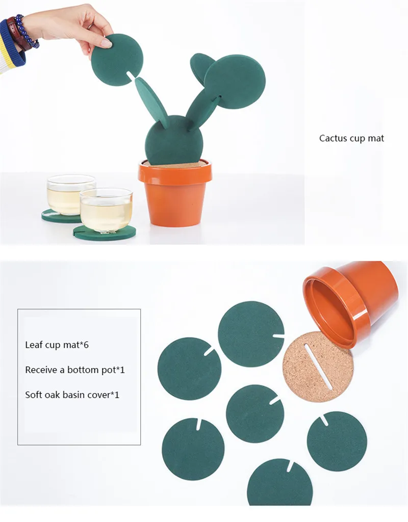 Creative Table Placemat Cactus Coasters Individual Silicone Cup Mat Stand Under Modern Home Decoration Kitchen Accessories