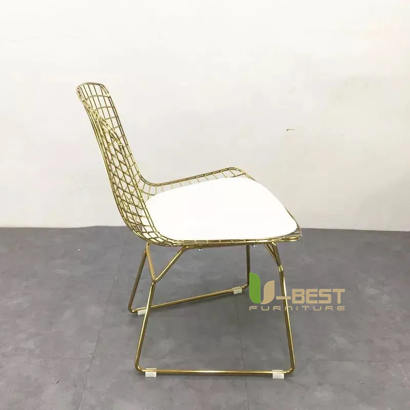 U-BEST заказ открытый stackable садовая Плетенный металлический стул с сеткой, роскошные современные реплики из золотистого металла стул