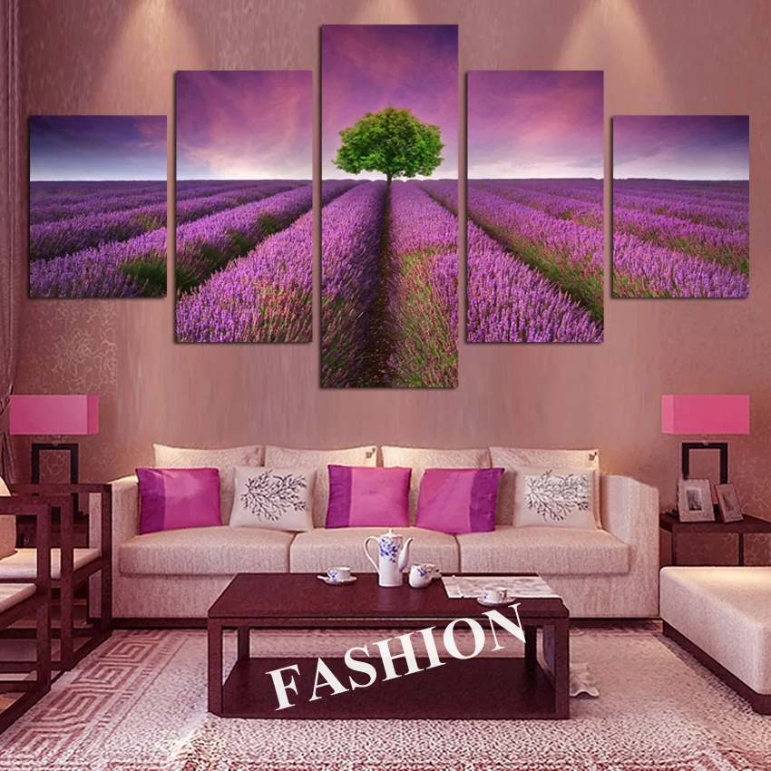 5 шт. модульные картины из Прованса лаванды без рамки|canvas painting|home decorflower canvas |