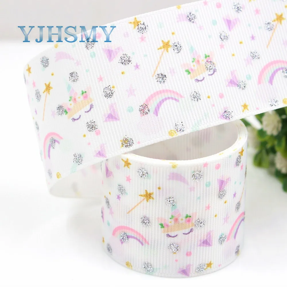 

YJHSMY G-18718-647,38 mm 10 yards flash Cartoon Ribbons Thermal transfer Printed grosgrain Wedding Accessories DIY material