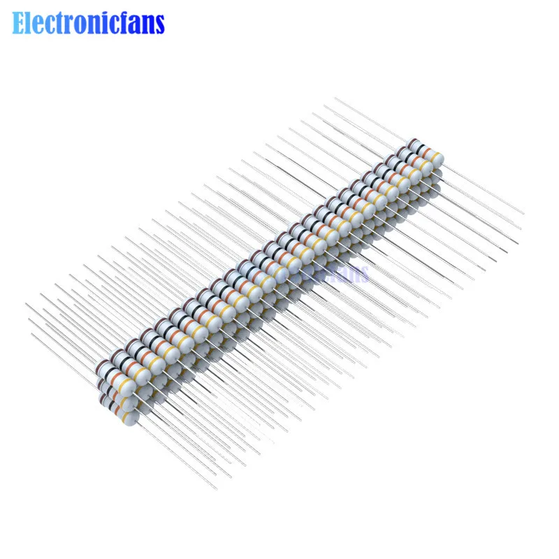 100 шт. металлооксидный пленочный резистор 1R 4.7R 10R 100R 220R 1K 2,2 K 4,7 K 6,8 K 10K 22K 47K 100K 470K 1 МОм Ohm Сопротивление 5% 1 Вт 1R-1M Ω