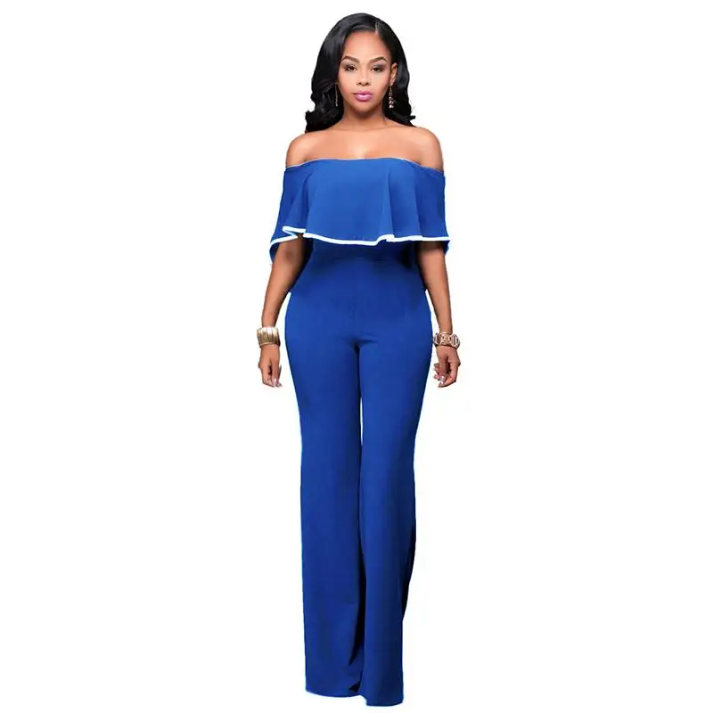Long Pants Women Romper Jumpsuit Ruffle Flare Body Suits Slim Fit