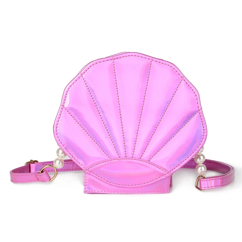 New Cute Beach Bag PU Leather Laser Lolita Mini Crossbody Bags for Women Novetly Handbags Sea Shell Shape Luxury Girl Funny Flap