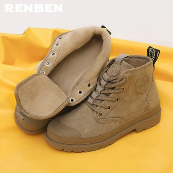 

Fleece Push Warm Winter Shoes Women Flock Boots Snow Boots Classic High Top Round Toe Flat Casual Shoes