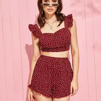 

Womens Floral 2Pcs Set Clothes Ladies Sleeveless Crop Tops+High Waist Shorts Outfits Summer arrival Casual Beach Party Suit NEW