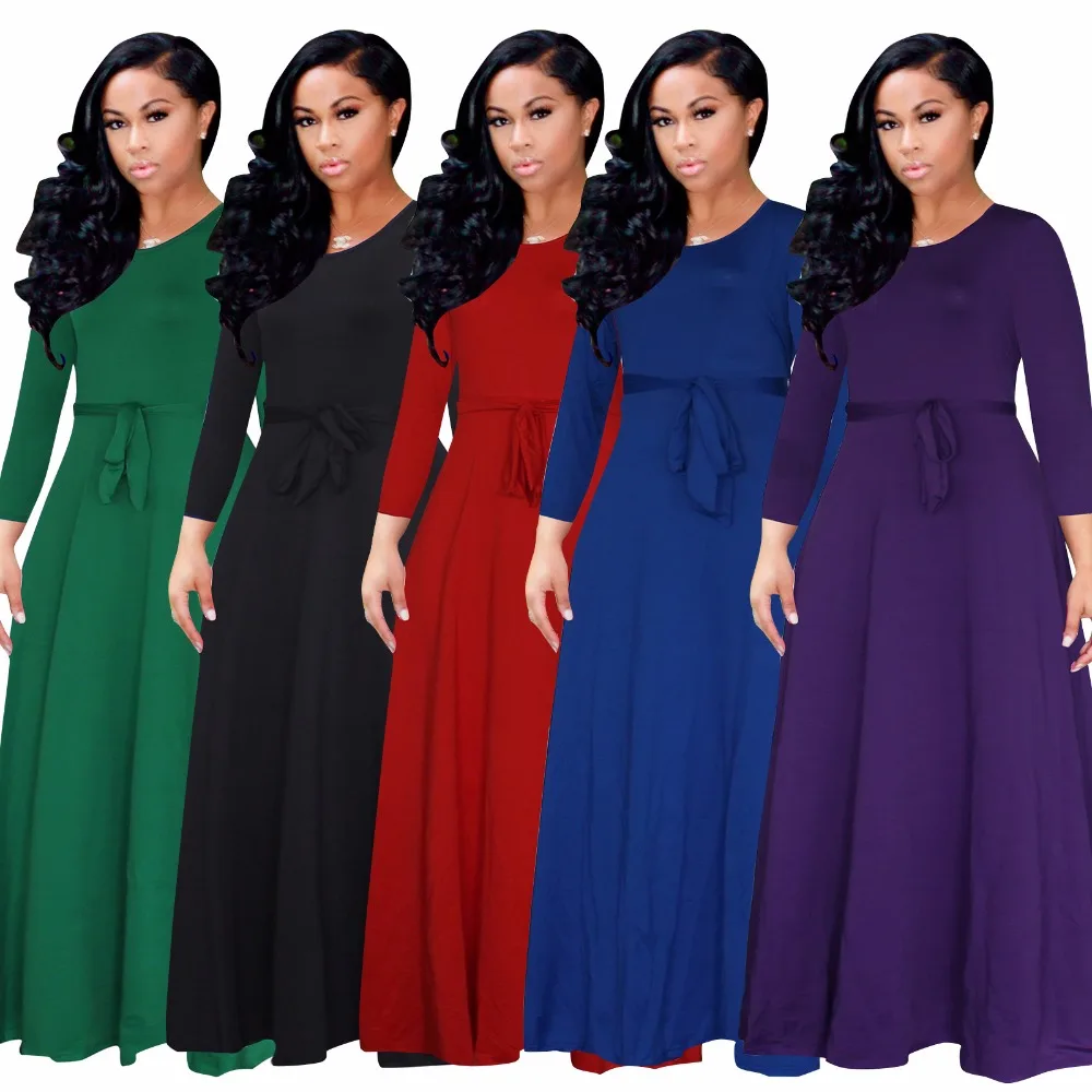 

2018 Hot style fashionable European and America and Africa plus-size pure color women's dress L7022