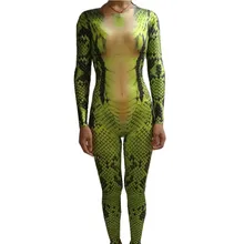 Новинка, комбинезон со змеиным принтом, zentai, сексуальное трико, эластичное боди, для ночного клуба, бара, косплей, Ролевой костюм, певица, для шоу на сцене, комбинезон