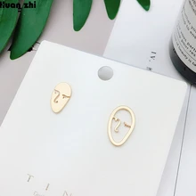 HUANZHI, абстрактное искусство, S925 Стерлинговое Серебро, булавка, новинка, матовый металл, золото, человеческие тела, полые, лицо, ассиметричные серьги-гвоздики для женщин