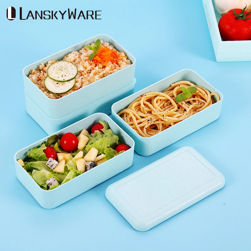 Japanese Microwave Lunch Box For Kids Wheat Straw Portable Leakproof Bento Box For School Children Food Storage Container