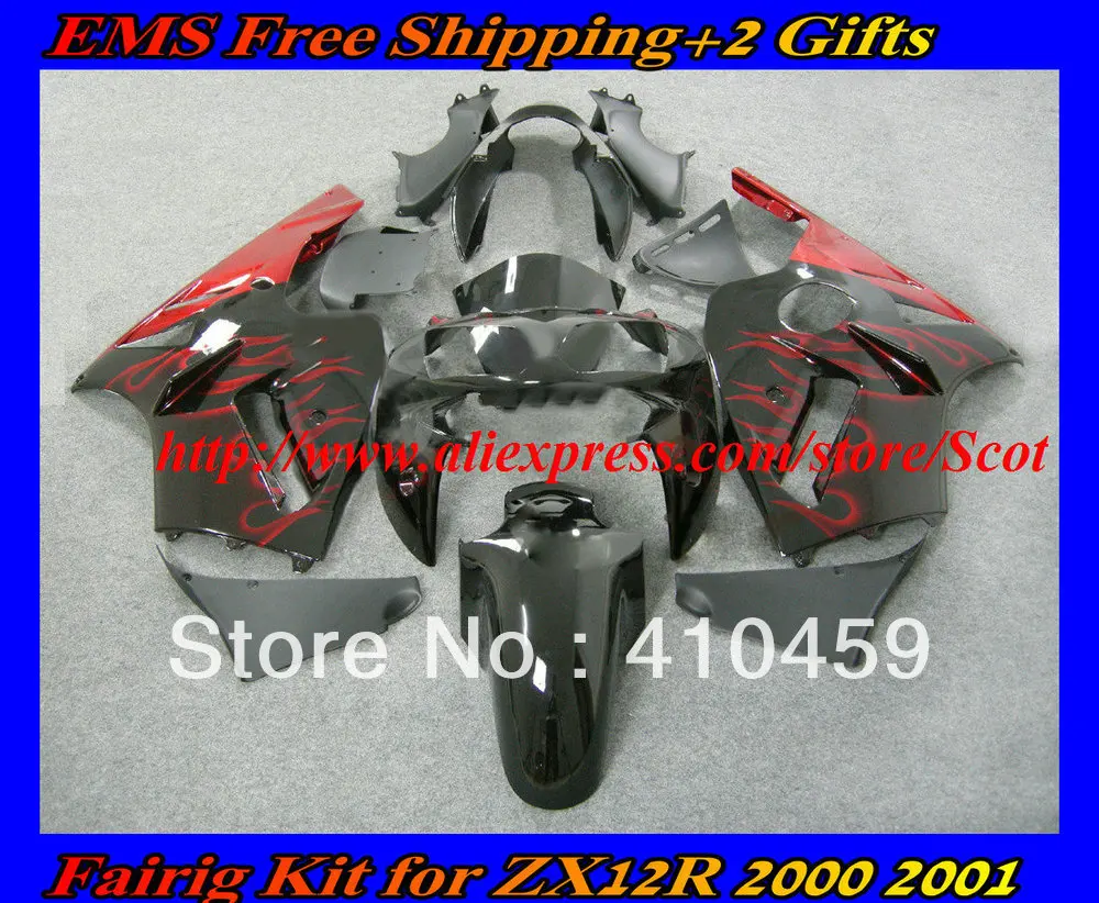 

NEW red flames black Fairing kit for KAWASAKI Ninja ZX12R 02 03 04 05 ZX 12R 2002 2005 ZX-12R 02-05 2002-2005 body kit