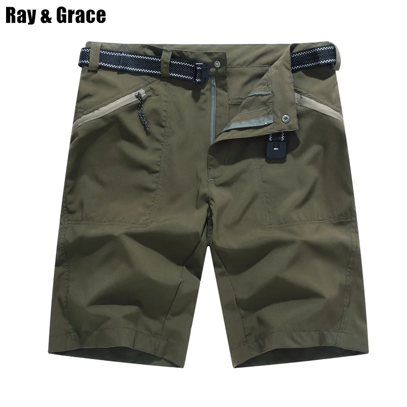 

RAY GRACE Summer Shorts Men Outdoor Quick Dry Lightweght Short Pants Zipper Pockets Hiking Fishing Trekking Shorts Belt Male