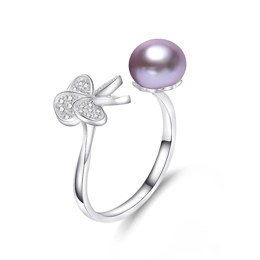 Распродажа! Серебро 925 регулируемые обручальные кольца для женщин Мода Циркон натуральный пресноводный жемчуг ювелирные изделия с коробкой - Цвет камня: purple pearl