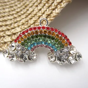 

10pcs/lot 2.5*4.7cm Colorful Rhinestone Alloy Rainbow Charm Pendant Fashion Pendant Accessories For Chunky Beads Necklace