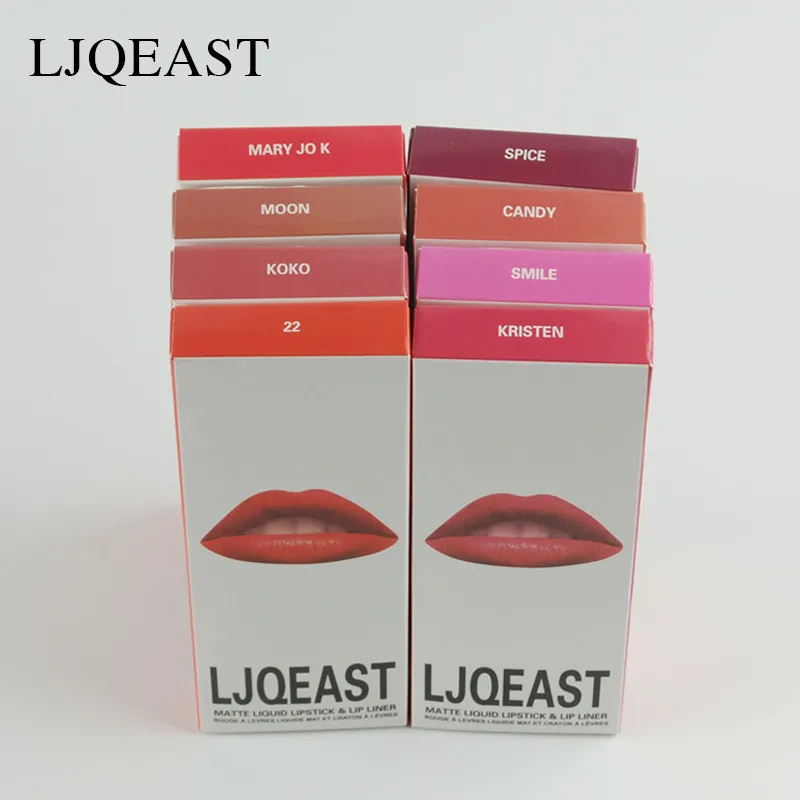 

16pcs/lot LJQEAST set matte liquid lipstick+lips pencil lasting lip goss kilie makeup lip me mate KRISTEN spice candy mary jo k