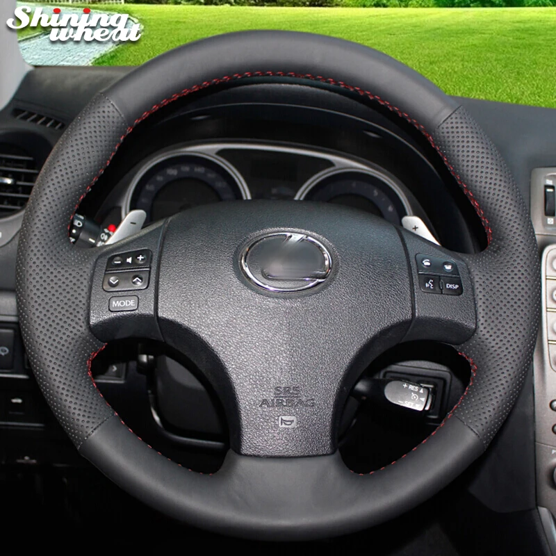 Shining wheat Black Genuine Leather Car Steering Wheel Cover for Lexus