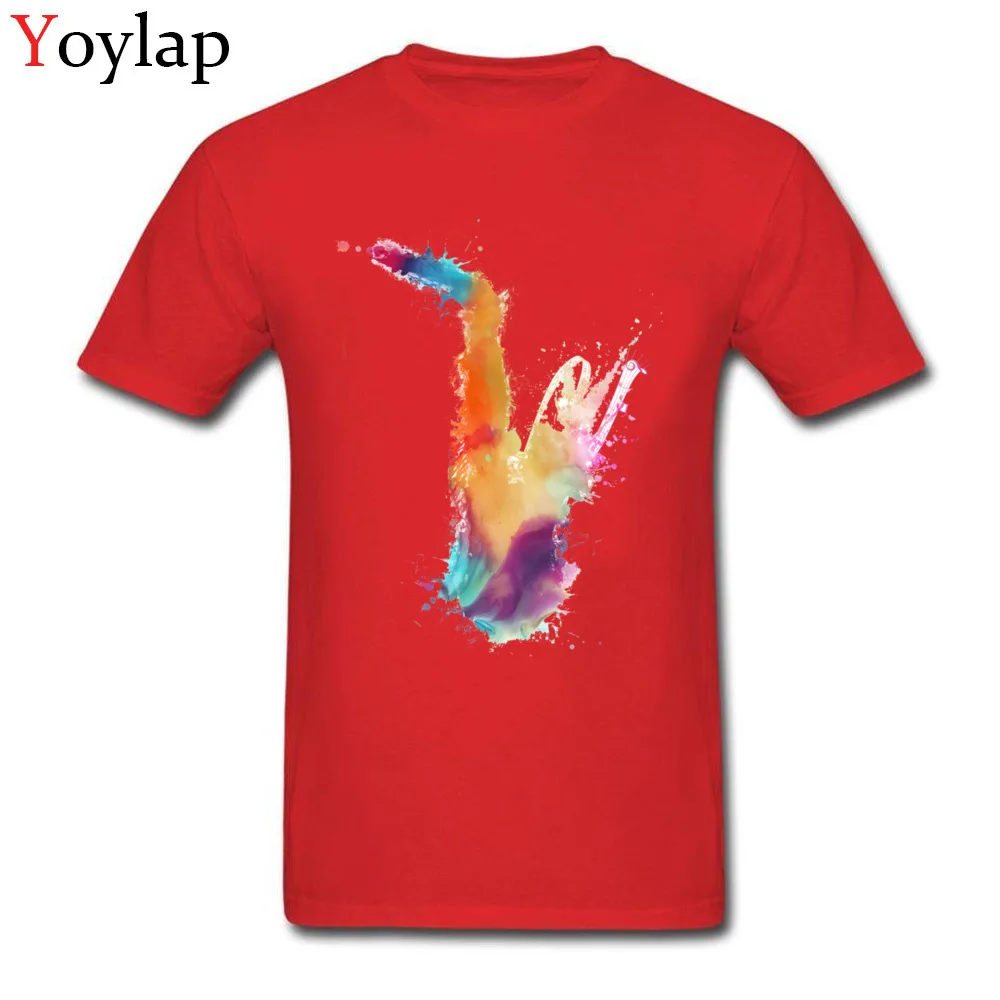Casual T-shirts Fashion O-Neck Saxophone musical instrument art Cotton Fabric Men's Tops T Shirt Summer Short Sleeve Tee-Shirts red