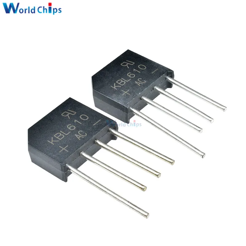

10PCS KBL610 1000V 6A Diode Bridge Rectifier Single Phase Bridge Rectifier KBL-610 New Arrival
