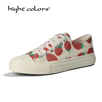 

White strawberry pattern high top Canvas Shoes Women Breathable Comfortable Fashion Flat Student Casual Shoes Ph154-8