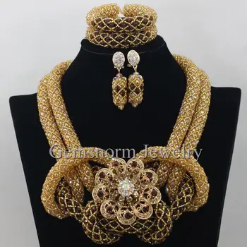 

Luxury Gold Brown Nigerian Wedding African Beads Jewelry Set Crystal Indian Bridal Women Costume Jewelry Set Free Shipping WB820