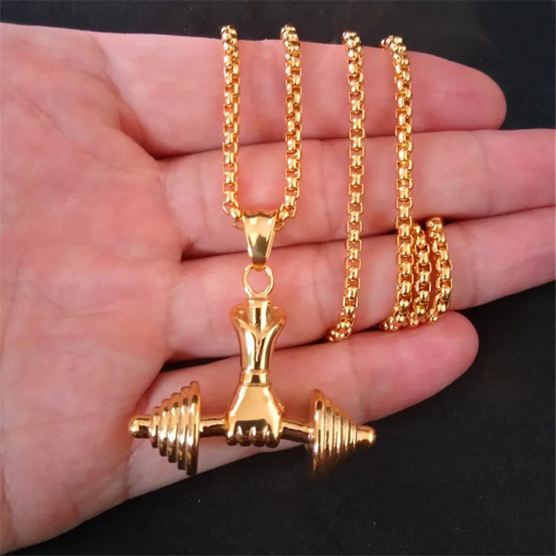 Gym Sport Charm Pendant Necklace Women Men Jewelry Gold Color Fitness Necklaces& Pendants