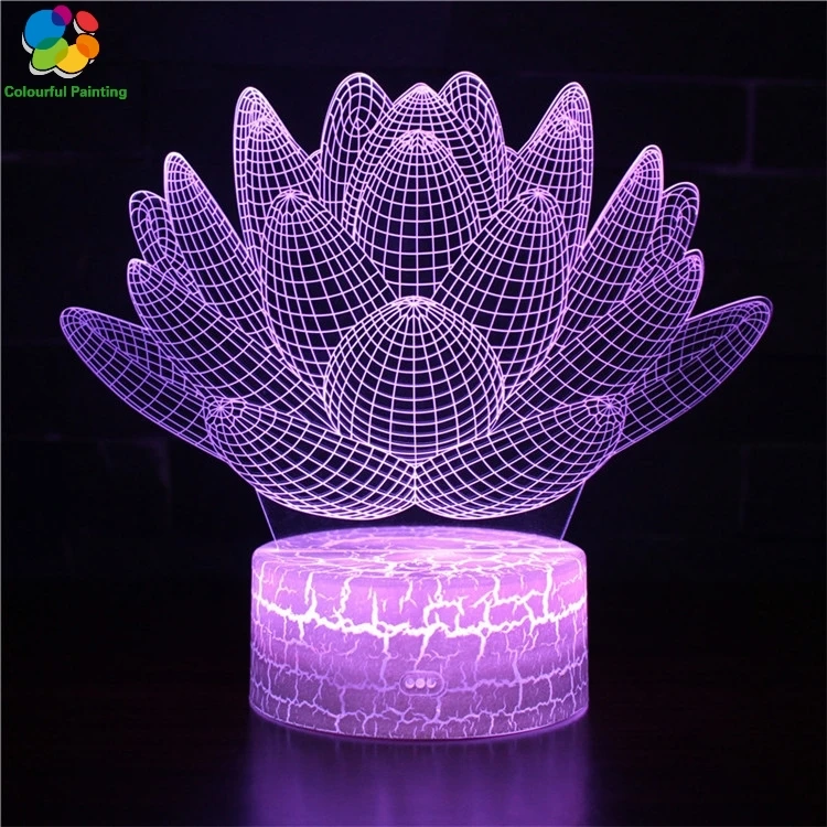 

Remote Control Art Abstract Gift 3D Light LED Crack Base Illusion Night Light 7 Colors Changing 3AA Battery Powered USB Lamp 6