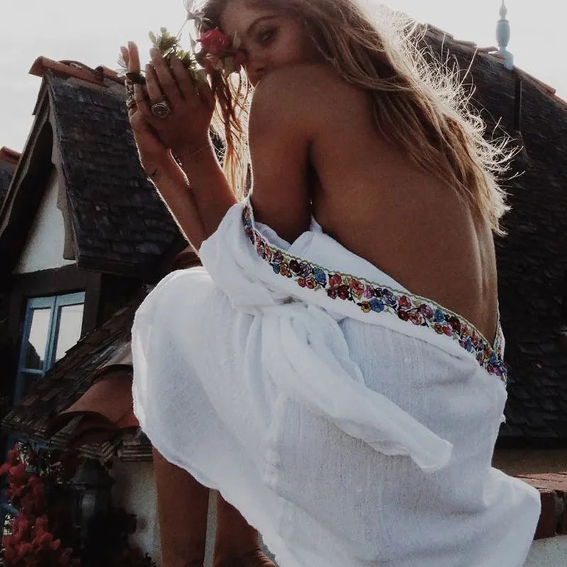 

Traopicale Anjelica Mini Dress Backless Holidat Maxi Hippie Vestidos Mujer Loose Summer Beach Vestidos Femenino Boho Dress