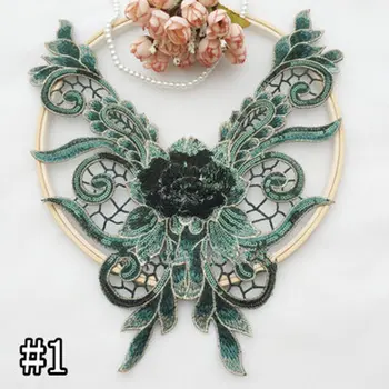 

2pcs/lot 3D Sequins Collar Embroidered Lace Applique Fabric Wedding Dress Accessories DIY Sew Cloth Lace Decorative Patch RS1560