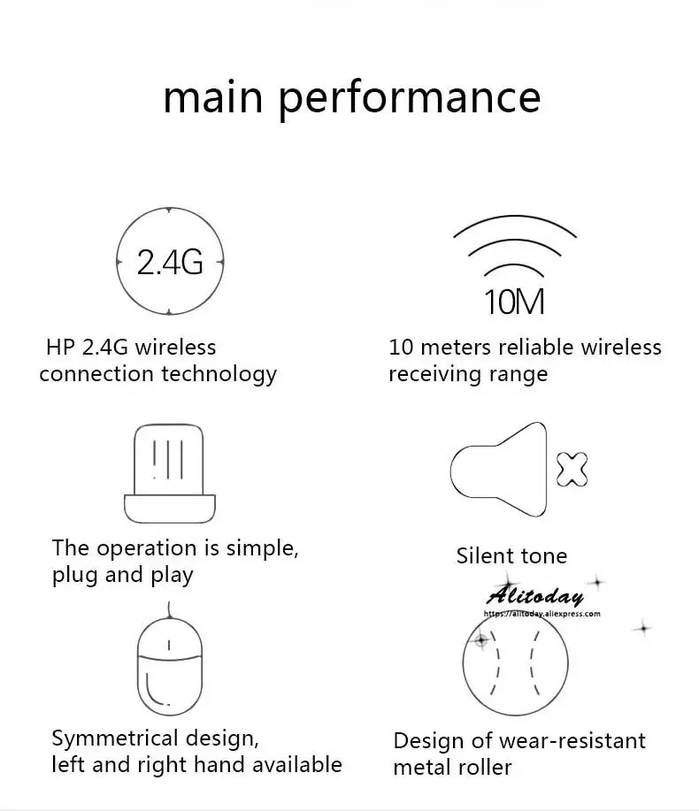 Hp S1000 плюс Бесшумная оптическая 2,4 ГГц Беспроводной мышь 1600 Точек на дюйм беззвучная мышь для ноутбука ПК