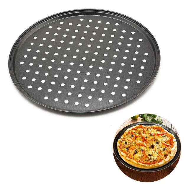 12Inch Carbon Steel Fluted Pizza Pans with Holes Non Stick Round Shape Pizza Baking Tray Plate