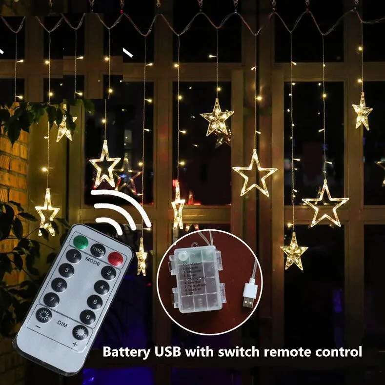 USB remote control battery christomas stars lamp flashing curtain