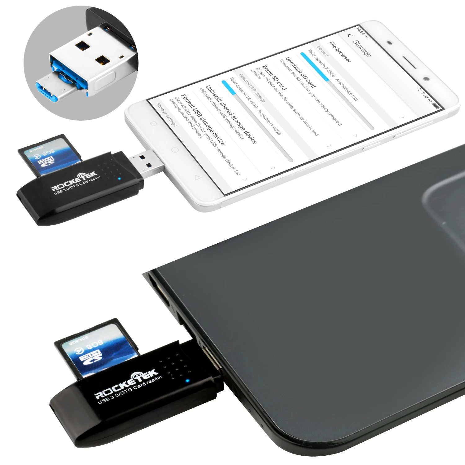 Rocketek usb 3 0 multi 2 in 1 memory OTG phone card reader 5Gbps adapter for 4