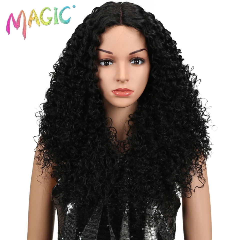 Магические волосы 26 дюймов синтетические кружева спереди черный парик афро-американские длинные кудрявые вьющиеся термостойкие тканевые крылья для черных женщин
