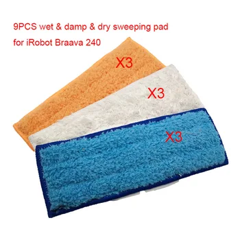 

9pcs High Quality Microfiber Washable Cleaning Pad wet & damp & dry sweeping Pad mopping pads for iRobot Braava Jet 240 241