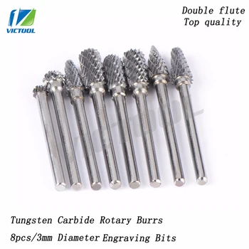 

8pcsTungsten Carbide D3mm Drill Bits Rotary Burrs High Hardness Metal for Woodworking Milling Cutters For Dremel Drill bits