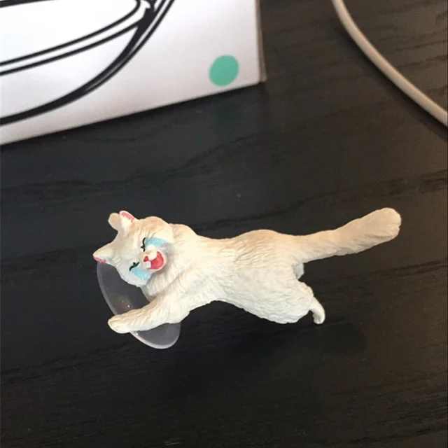 Neko Atsume Simulation Cat Animal Design Kitten Sucker Ring Buckle Bracket Ornaments Mobile Phone Holder Support Mount Resin