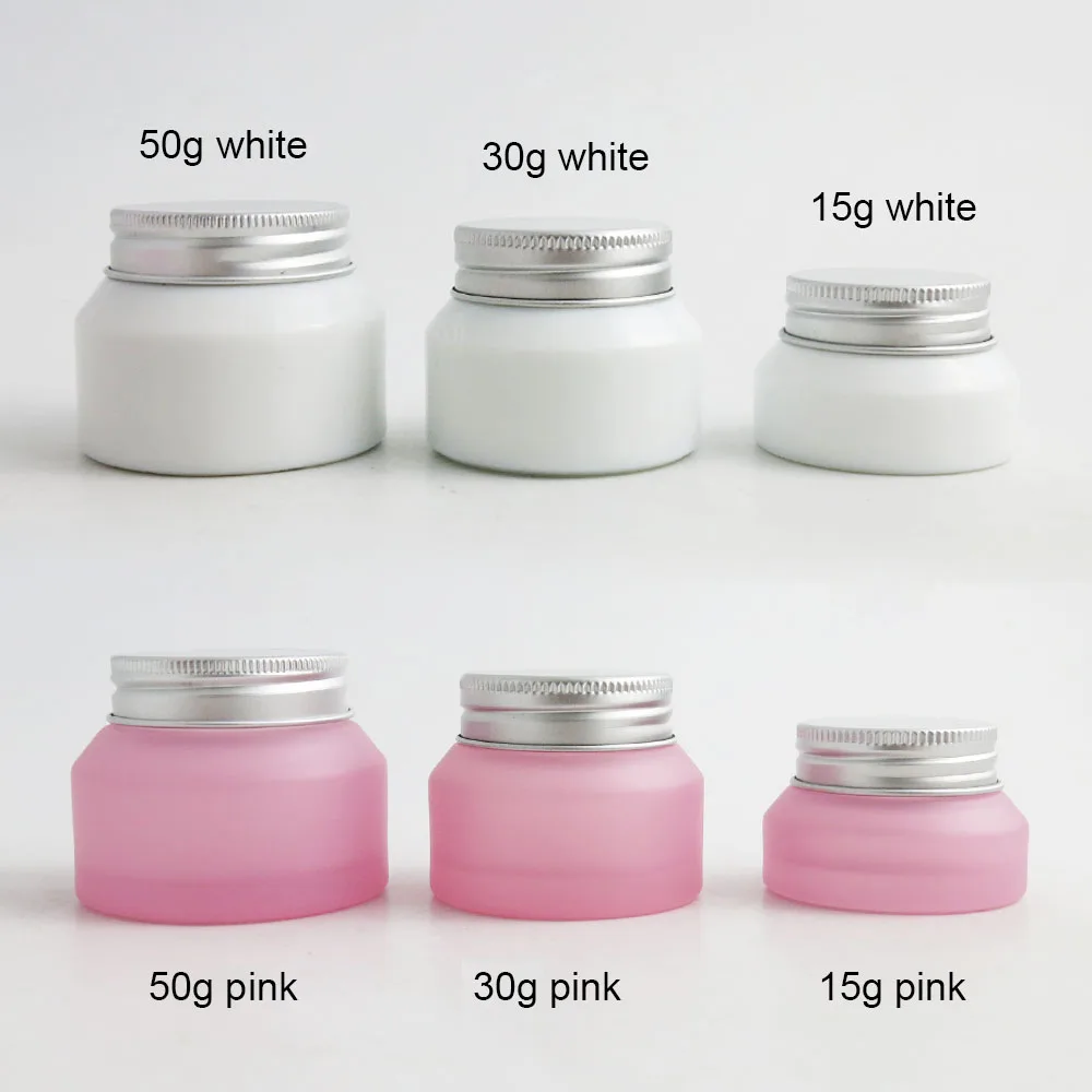 12 x 15G 30G 50G Pink White Make up Glass Jar With Silver Lids white Seal Container Cosmetic Packaging, 15G Glass Cream Pot