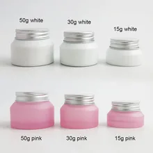 12 x 15G 30G 50G Pink White Make up Glass Jar With Silver Lids white Seal Container Cosmetic Packaging, 15G Glass Cream Pot