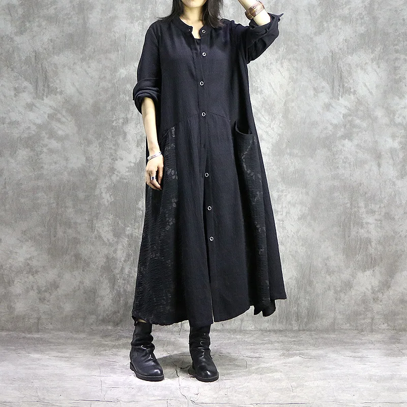 

Johnature Casual Style Original Cotton Linen Coat Long Women Trench 2019 Spring Autumn New Irregular Large Size Female Trench