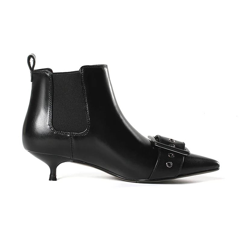 Moda Toe negro Fino Cuero 43 Genuino De Beige Grande Hebilla Nueva Punta Talones Mujer Tamaño 33 Med 2018 Tobillo Botas Smirnova Otoño WwYSUq1x