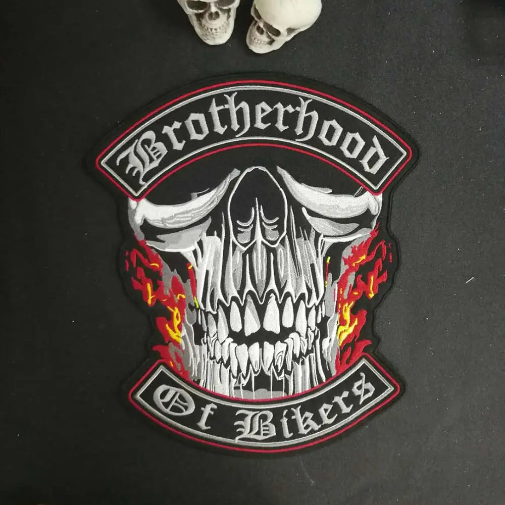 Brother Hoods of Bikers, большой размер, череп, байкер, нашивка, на заказ, вышитая, рокер, железо, на шитье, нашивка, куртка для ткани, жилет, пальто - Цвет: 1pcs