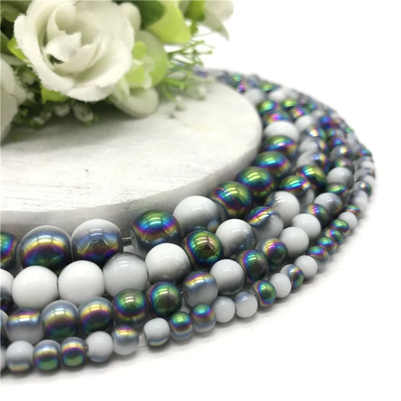 Wholesale 4 6 8 10mm Electroplated of double colored glass beads Bulk Beads For DIY Making