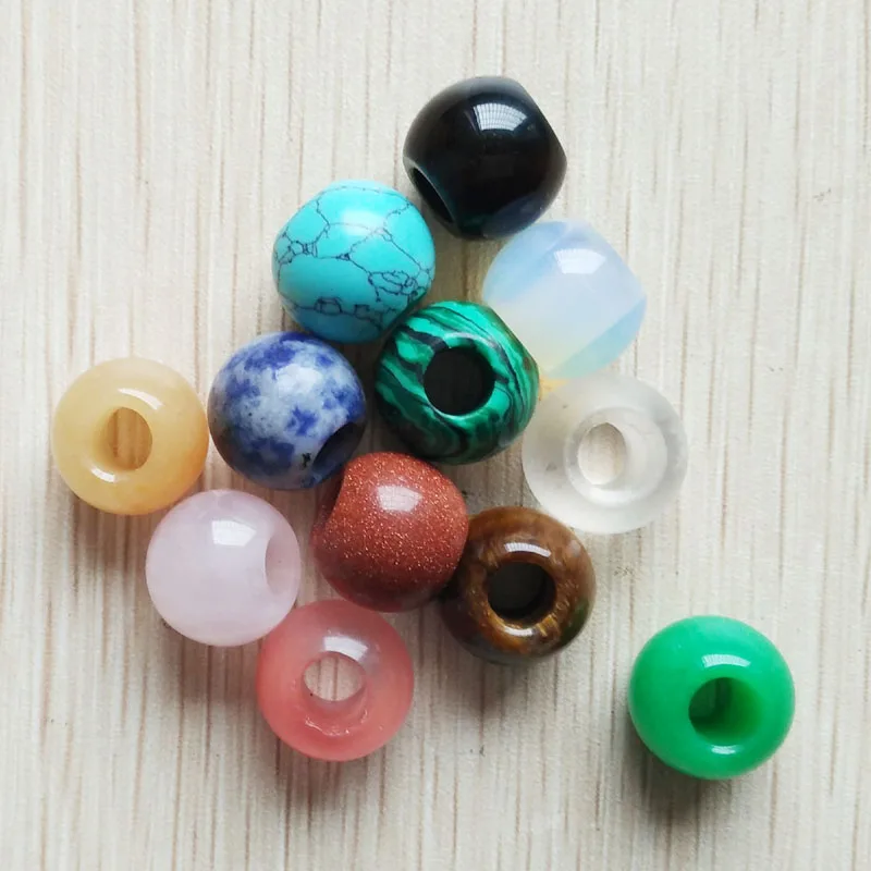 

2017 Fashion good quality natural stone mixed round shape big hole beads For Bracelet Charms 12pcs/lot wholesale free shipping