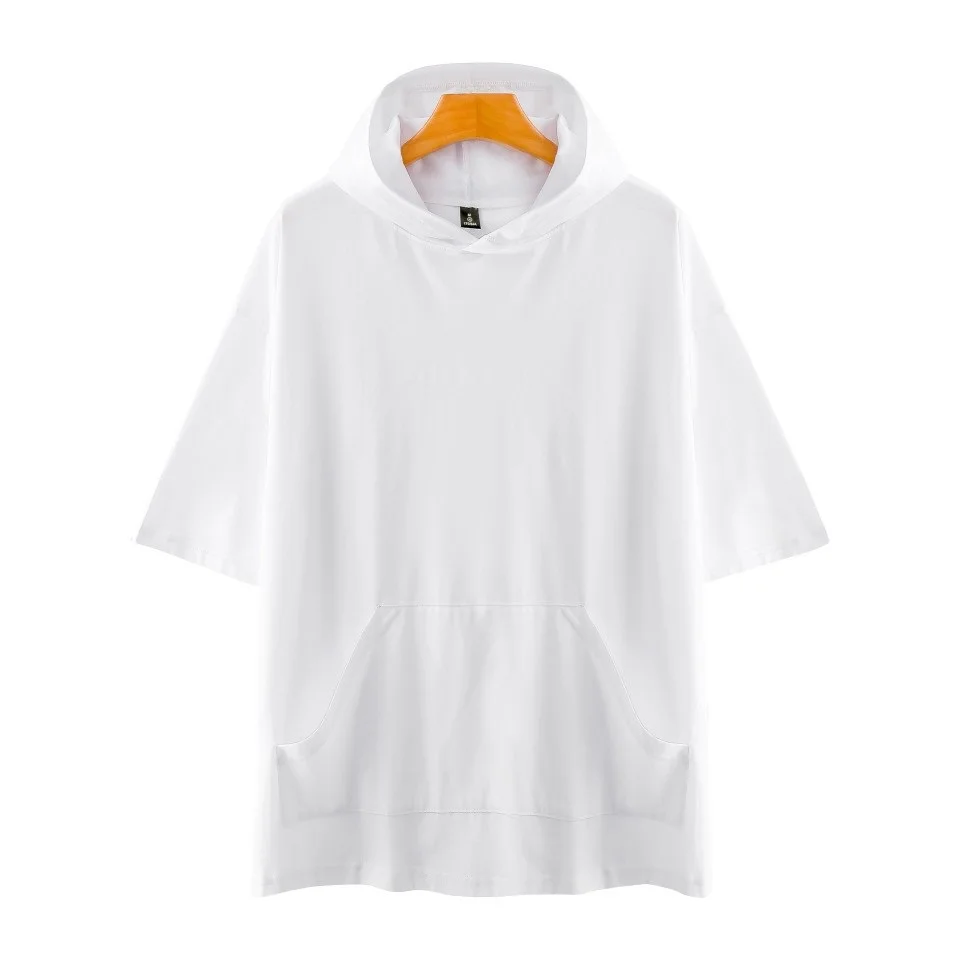 Men Women Solid Color Short Sleeve Hooded Summer Casual