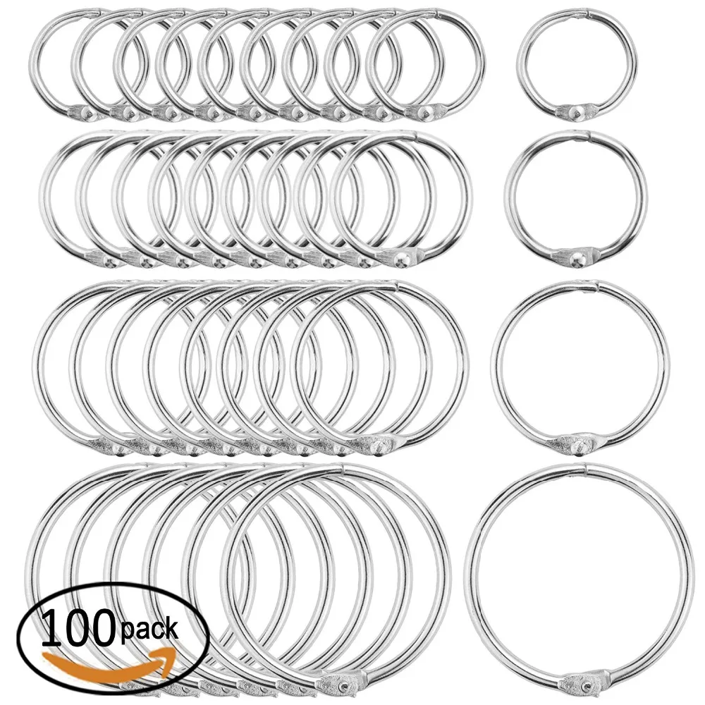 

100 Pieces Book Loose Leaf Binder Ring Keychain Key Rings,Including 0.8 Inch 1Inch 1.2 Inch 1.8Inch Four Size