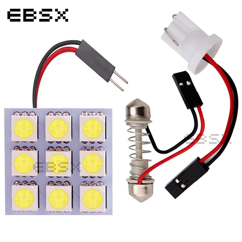 Ebsx 6pcs/lot 5050 9 Smd Led Panel Lights With T10 + Festoon Adapters