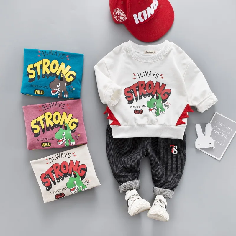 

2019 New Children Clothing Fashion Baby Boy Girl Kids Spring Printing Cartoon Dinosa Suit Baby Casual Clothes