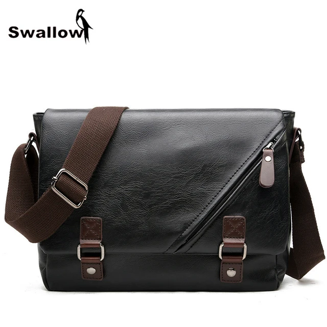 Swallow 2017 Men's Crossbody Bags Leather Casual Shoulder Bags For Men Famous Brand Business Male Envelop Messenger Bags Zipper