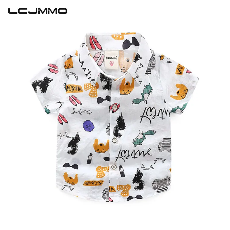 LCJMMO/рубашка с рисунком для мальчиков летняя Высококачественная хлопковая мягкая рубашка с короткими рукавами для маленьких мальчиков, детская одежда на рост от 80 до 130 см
