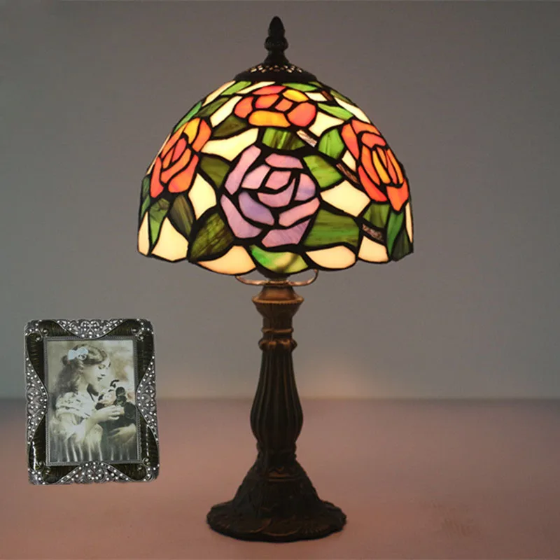 8 Inch Stained Glass Table Lamp Glass Art Flowers Shade Lights For