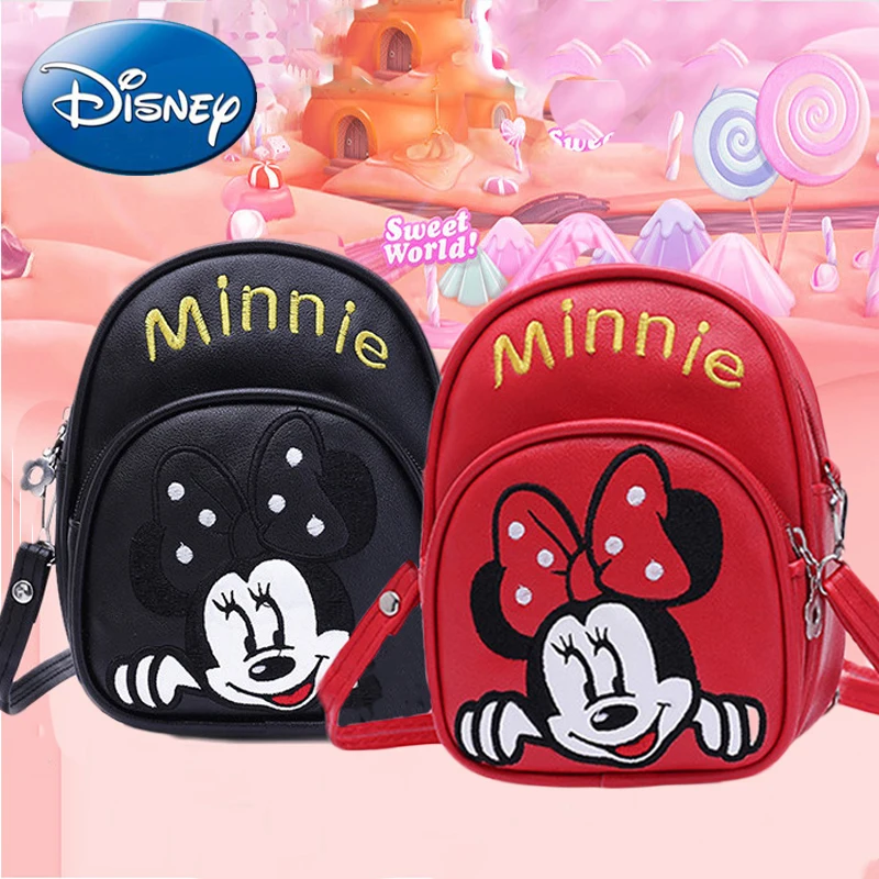 

2019 New Disney School Backpack High Quality Pu skin Girl Kid Cute Minnie Cartoon Backpacks Kindergarten Child Student Book Bag
